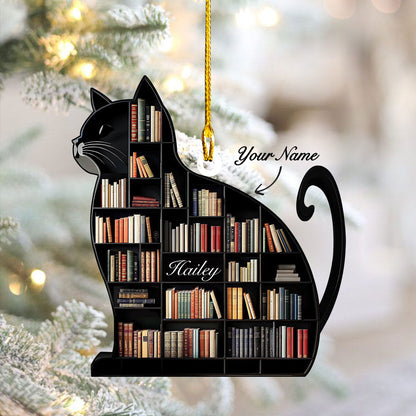 Shineful 2D Acrylic Ornament - Personalized Purrfectly Bookish Cat Shelf