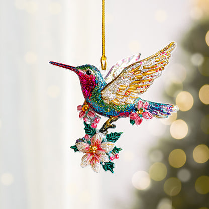 Shineful 2D Acrylic Ornament Twinkling Floral Hummingbird