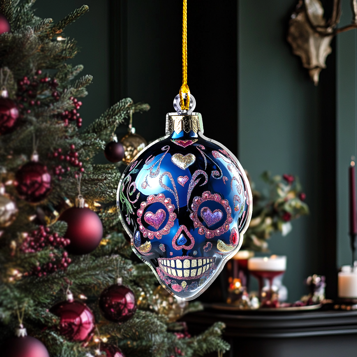 Shineful 2D Acrylic Ornament Vibrant Skull Christmas Lights