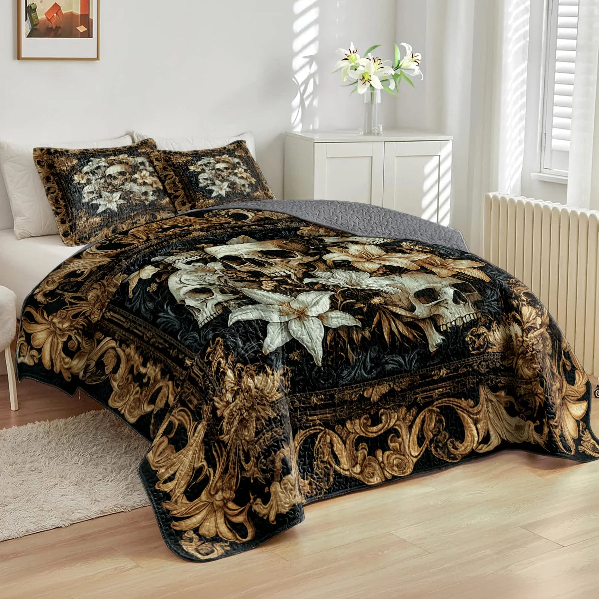 Shineful All Season Quilt 3-Piece Set - Lily Skulls