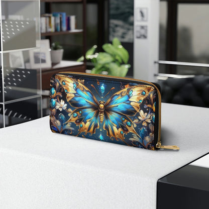 Shineful Leather Clutch Purse With Wristlet Strap Handle Butterfly Ethereal Radiance