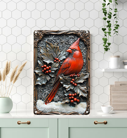 Shineful 2D Metal Sign Winter Forest Cardinal