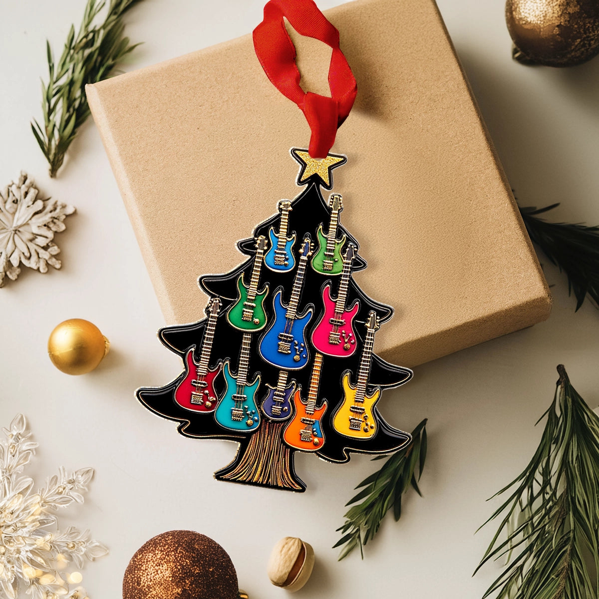 Glänzendes 2D-Ornament aus Acryl – Gitarre rockt um Weihnachten