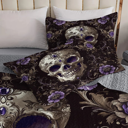 Shineful All Season Quilt 3-Piece Set - Gothic Jewel Skull