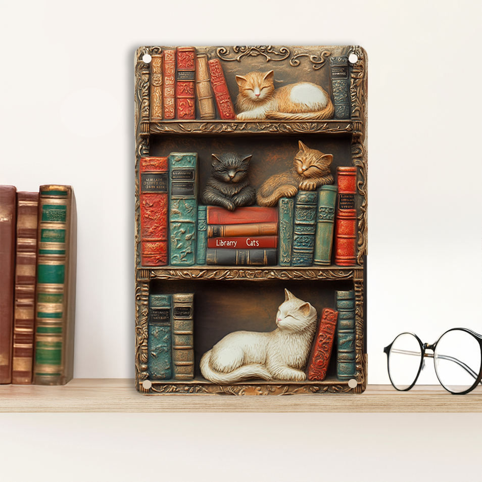 Shineful 2D Metal Sign Purr-fect Bookshelf