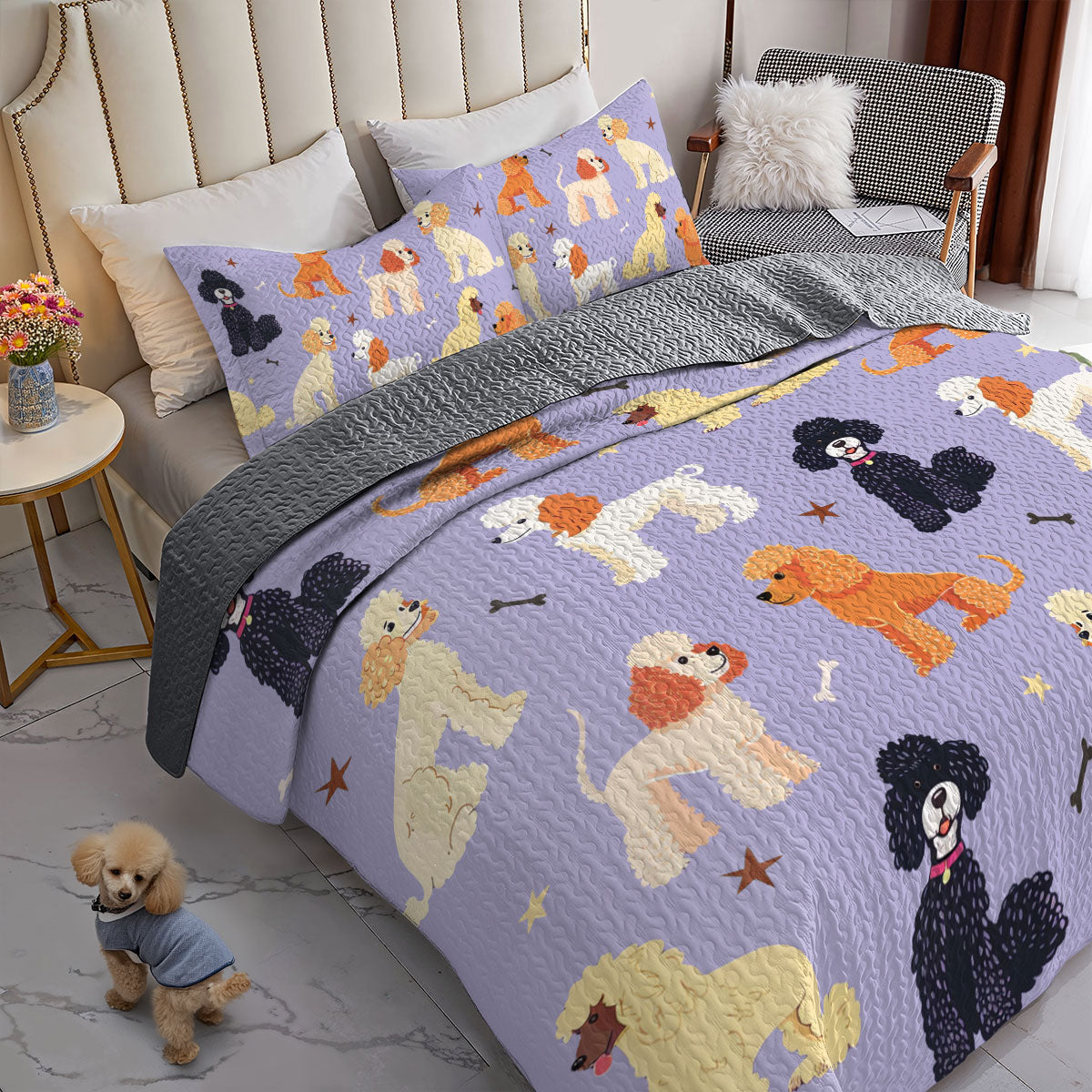 Shineful All Season Quilt 3-Piece Set Purple Poodle