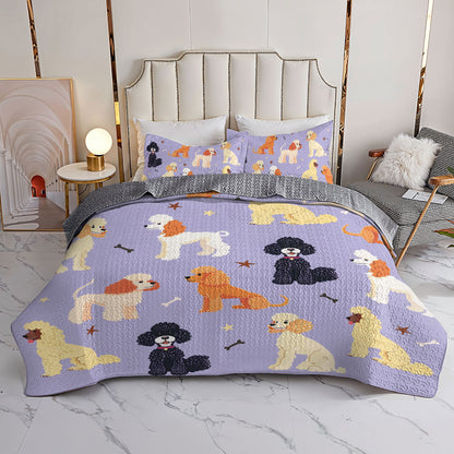 Shineful All Season Quilt 3-Piece Set Purple Poodle