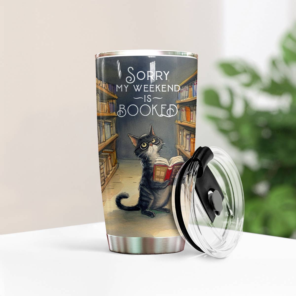 Shineful 20oz Tumbler Cat In Library