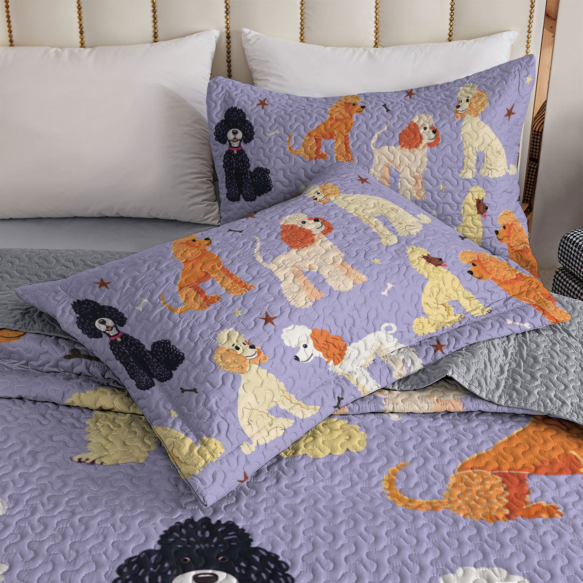 Shineful All Season Quilt 3-Piece Set Purple Poodle