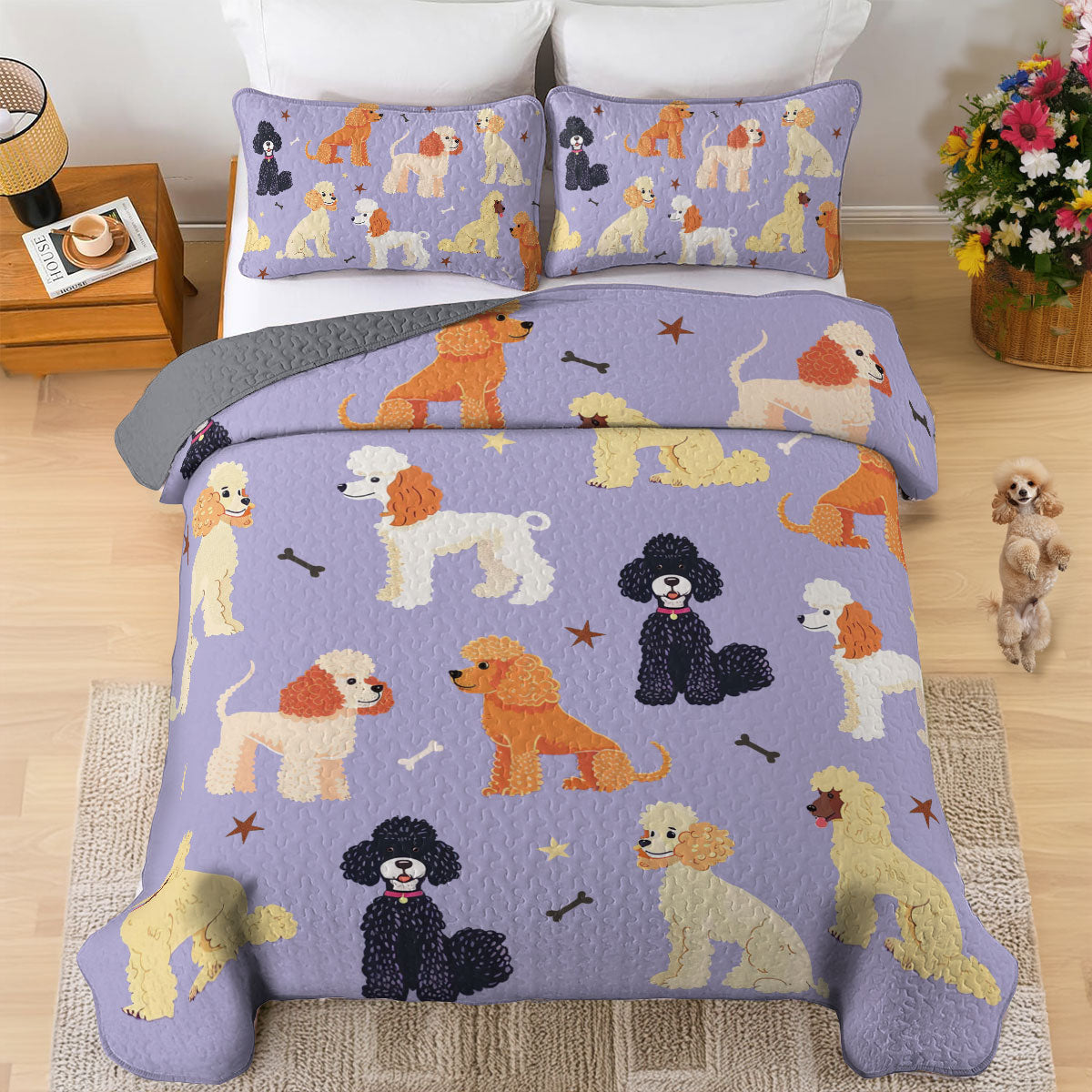 Shineful All Season Quilt 3-Piece Set Purple Poodle