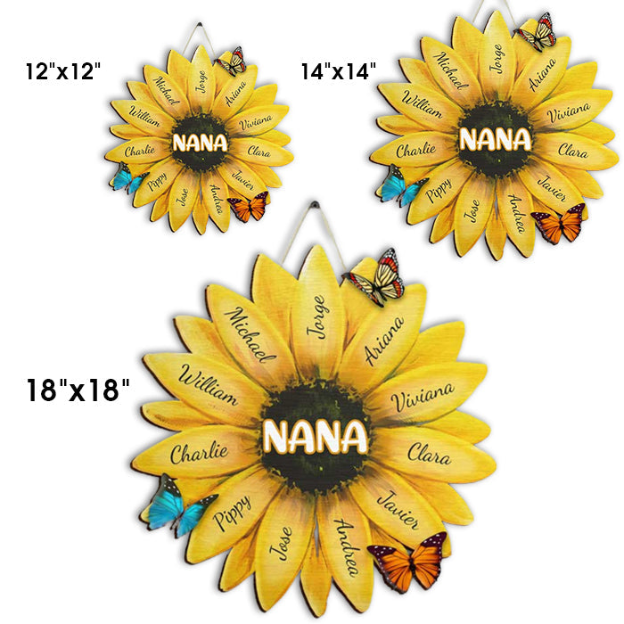 Shineful Nana Grandma Family Sunflower - Personalized Shaped Wood Sign