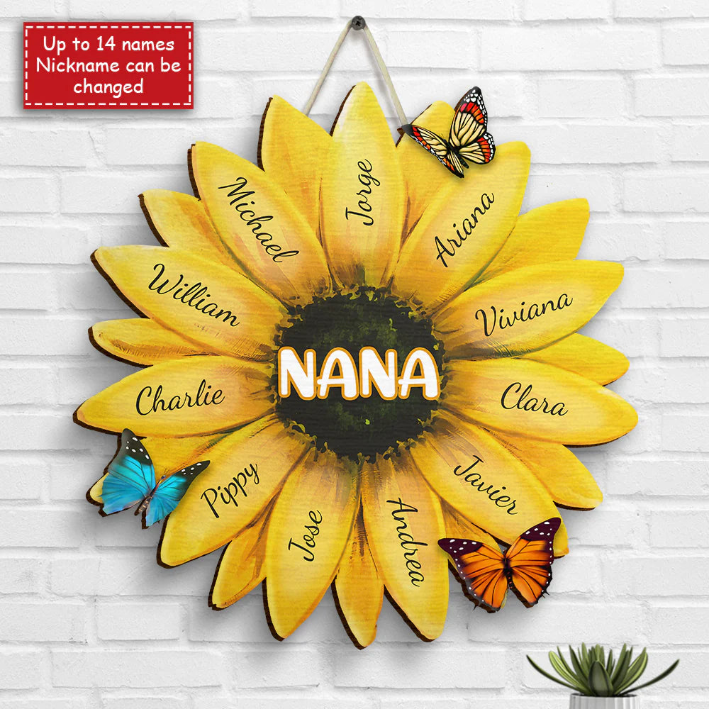 Shineful Nana Grandma Family Sunflower - Personalized Shaped Wood Sign