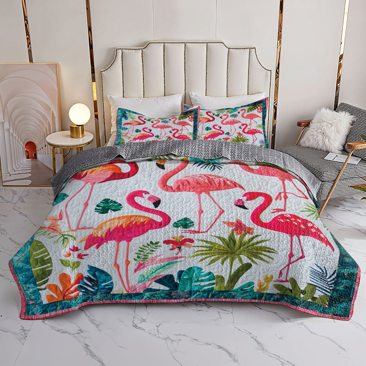 Shineful All Season Quilt 3-Piece Set Flamingo Dreamscape