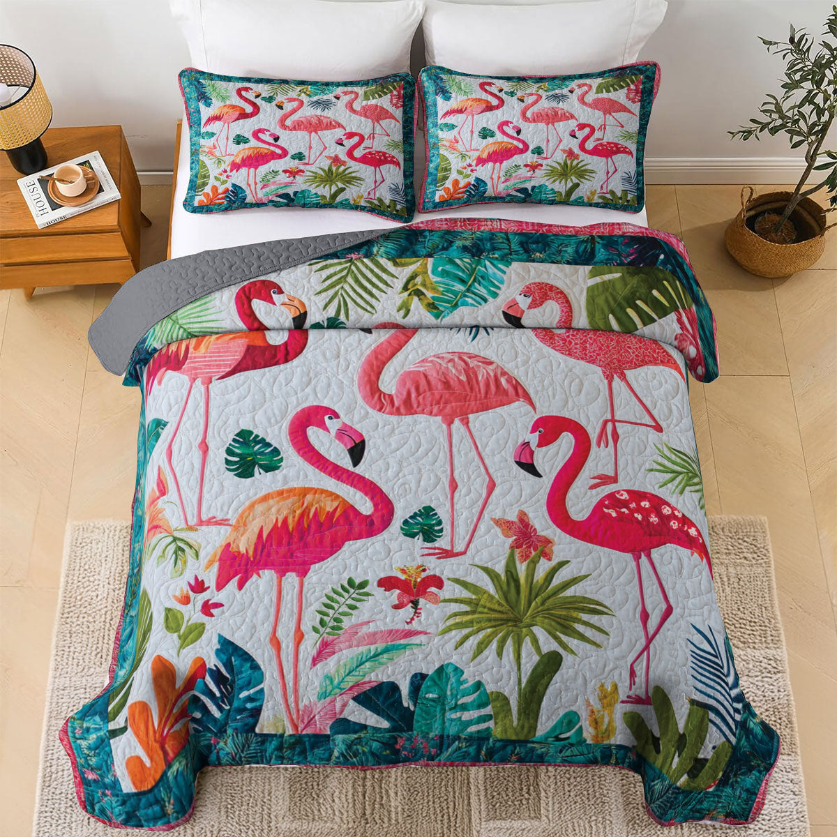 Shineful All Season Quilt 3-Piece Set Flamingo Dreamscape