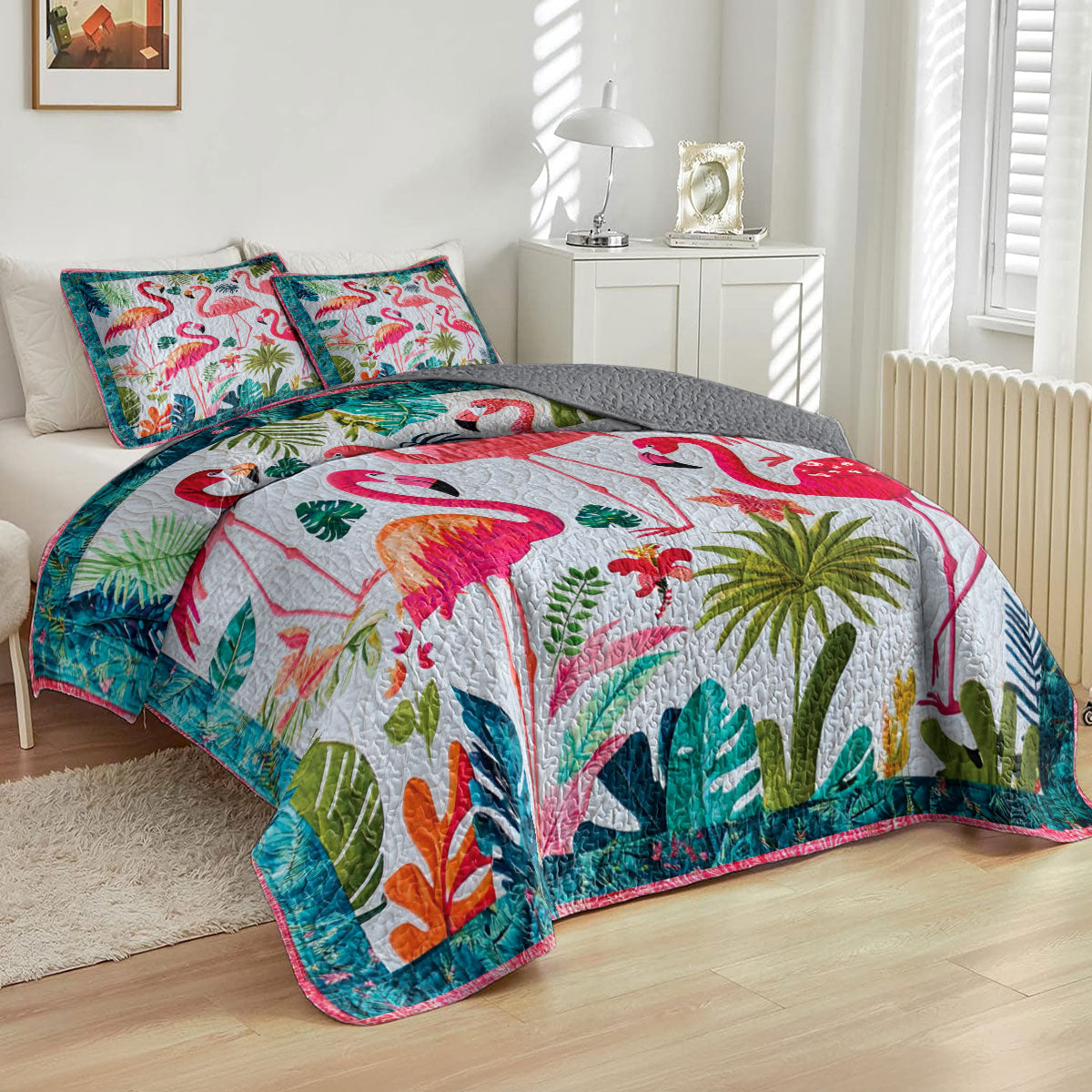 Shineful All Season Quilt 3-Piece Set Flamingo Dreamscape