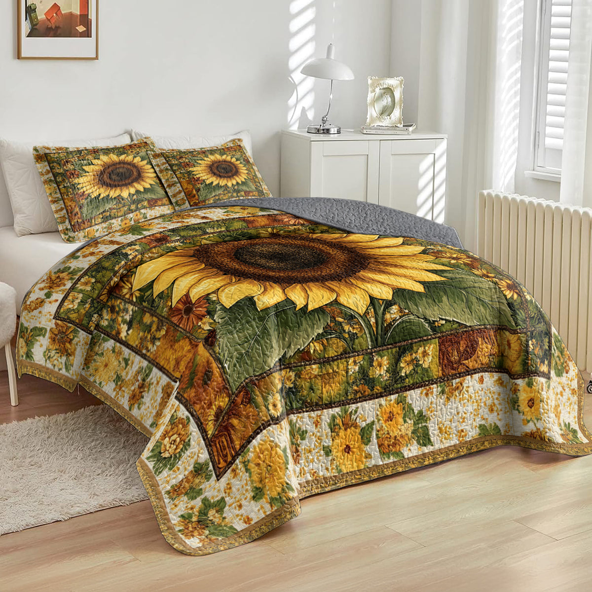 Shineful All Season Quilt 3-Piece Set Golden Sunflower