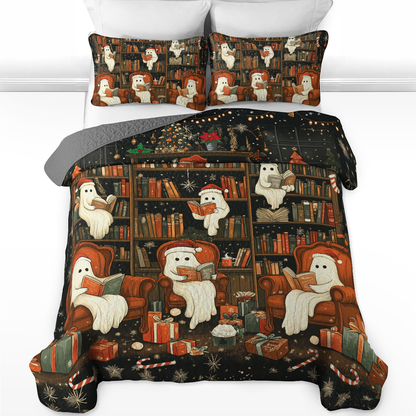 Shineful All Season Quilt 3-Piece Set Spooky Christmas Bookshelf