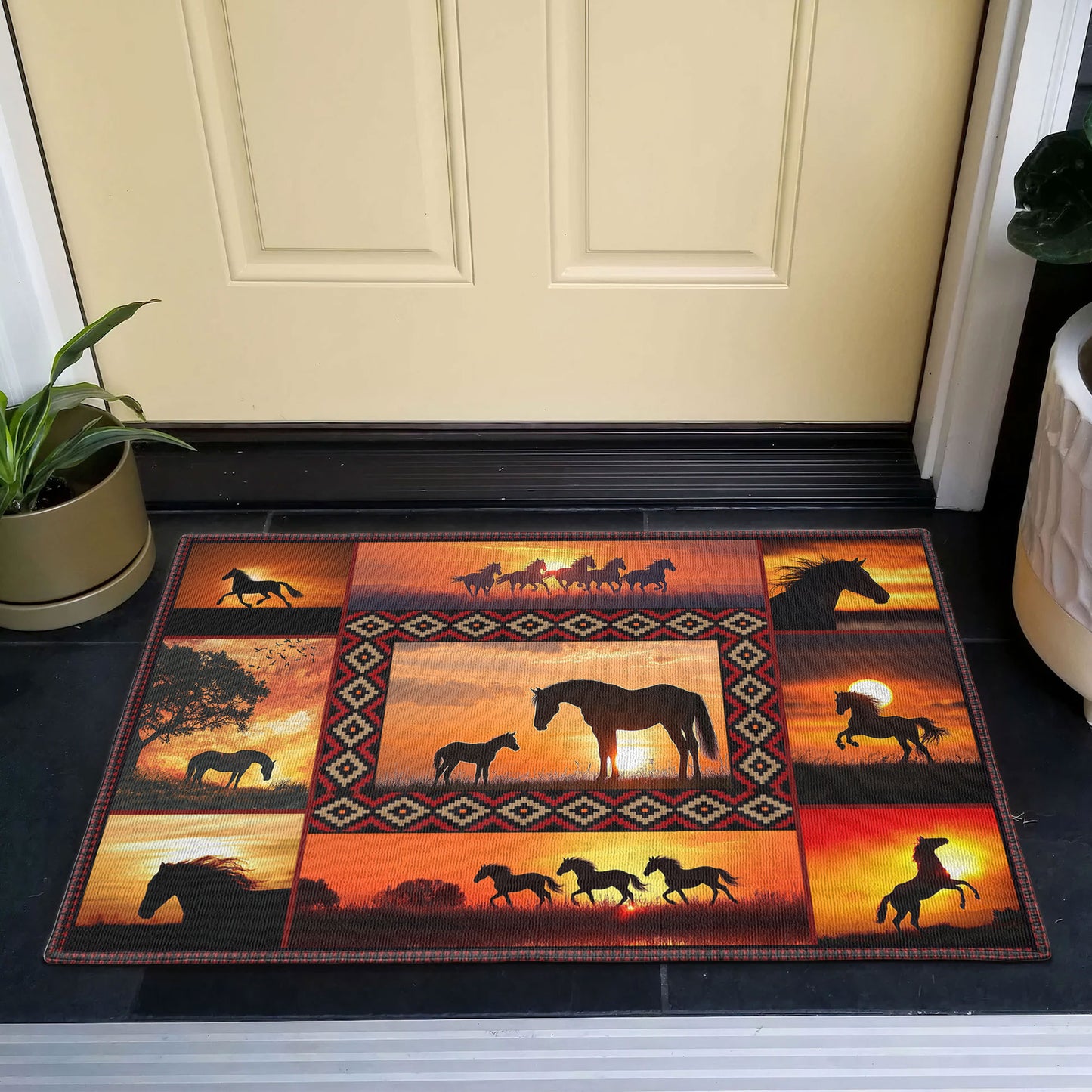 Shineful Ultra-Thin Non Skid Floor Mat, Kitchen Rugs Horse In Sunset