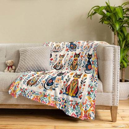 Couverture polaire brillante Purr-fectly Floral Cat