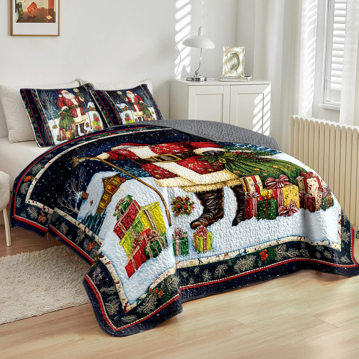 Shineful All Season Quilt 3-Piece Set - Santa's Midnight Gift Delivery