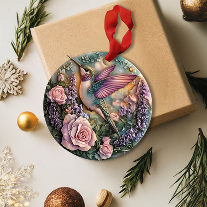 Shineful 2D Acrylic Ornament - Hummingbird Rose Garden