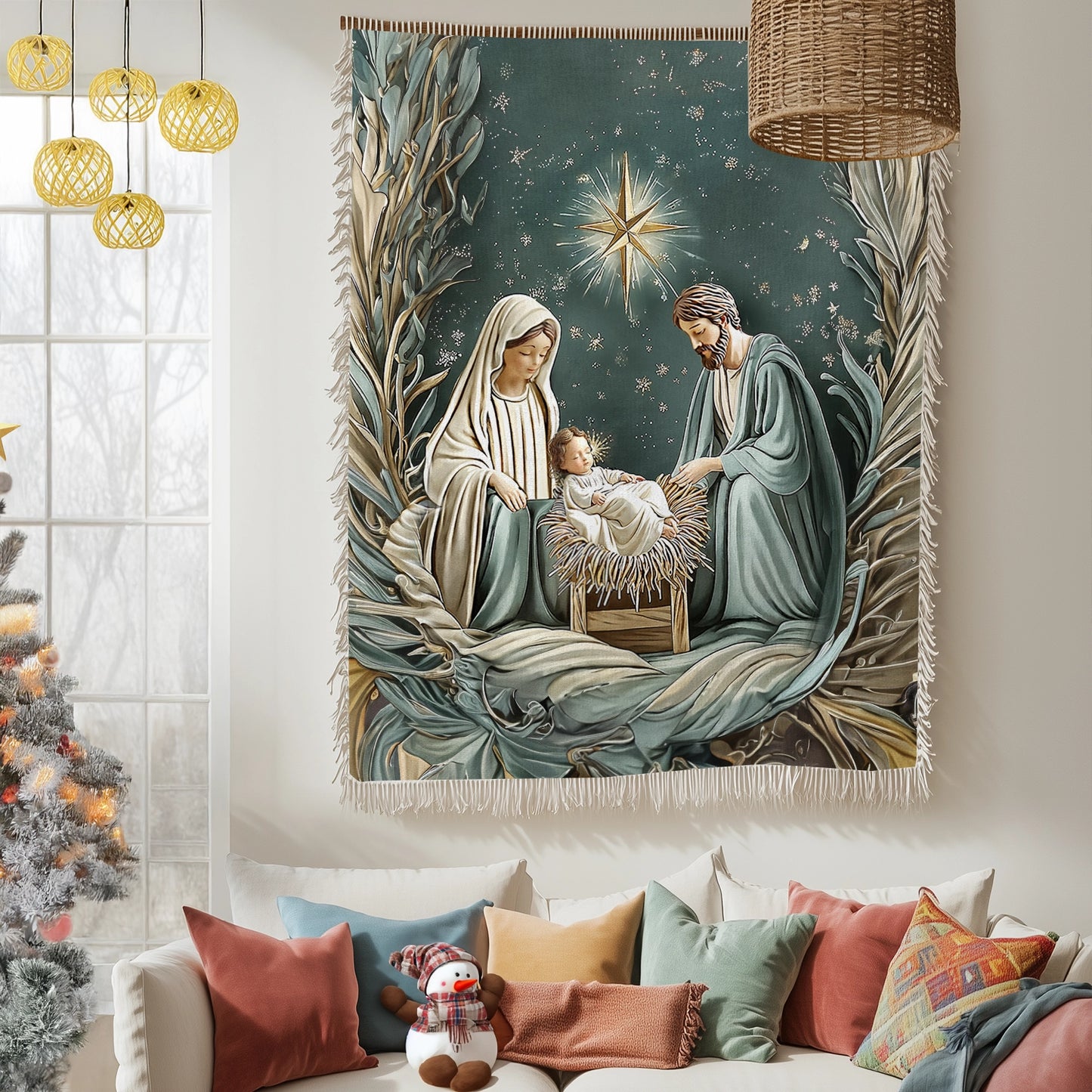 Shineful Woven Tapestry Throw Blanket - Divine Silent Night Nativity