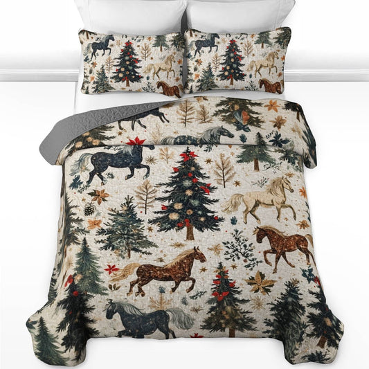 Shineful All Season Quilt 3-Piece Set Merry Christmas Gentle Horses