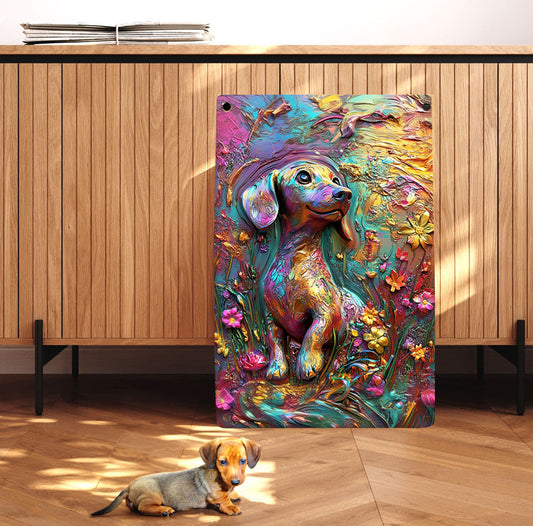 Shineful 2D Flat Print Metal Sign Colorful Dachshund