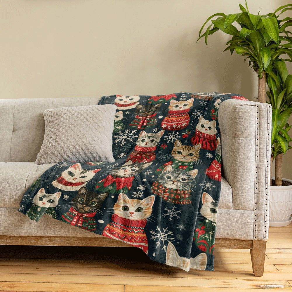 Shineful Fleece Blanket Meowy Catmas