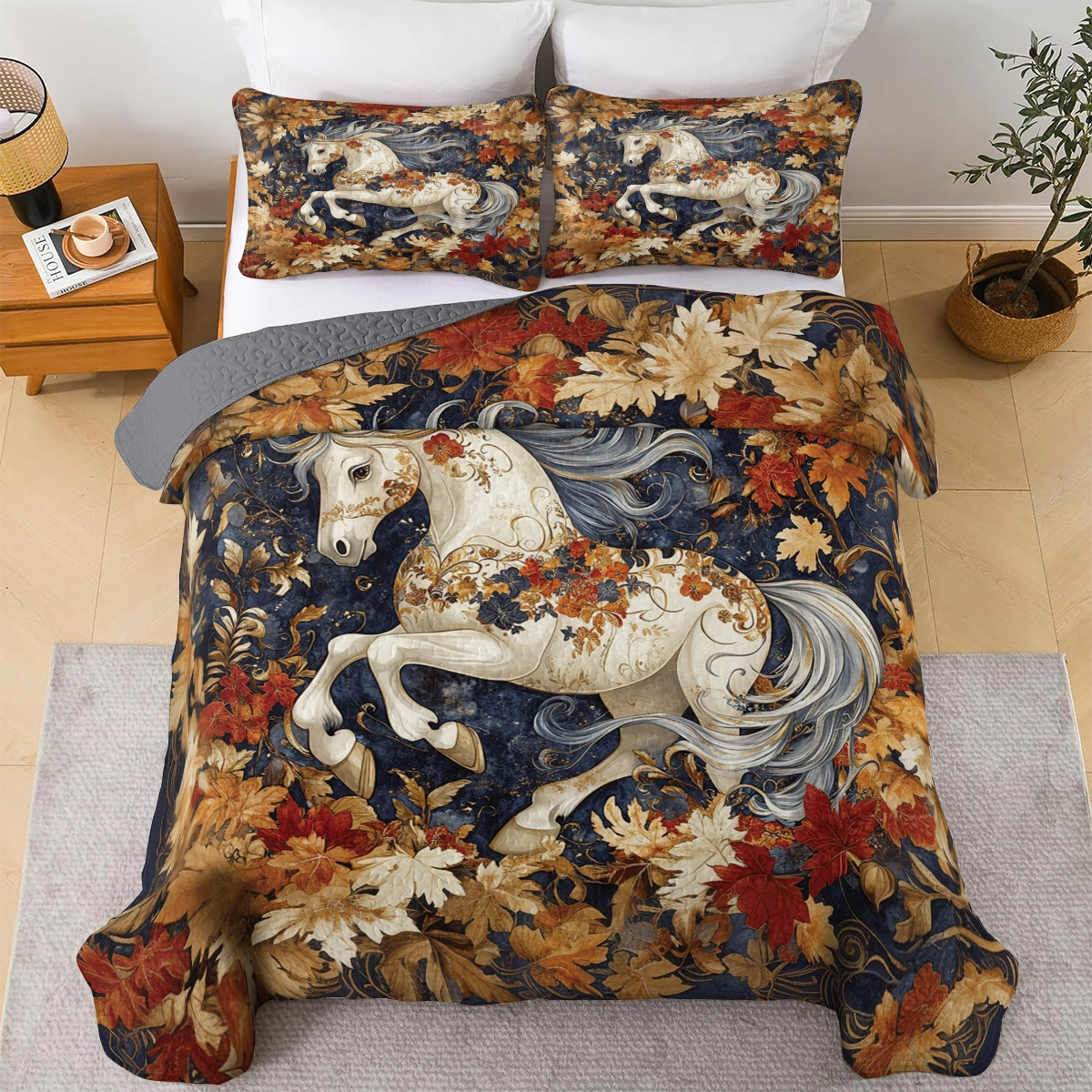 Shineful All Season Quilt 3-Piece Set - Autumn Majesty Horse