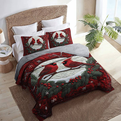 Shineful All Season Quilt 3-Piece Set Cardinal Couple