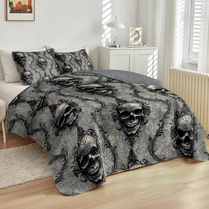 Shineful All Season Quilt 3-Piece Set - Dark Skull Damask