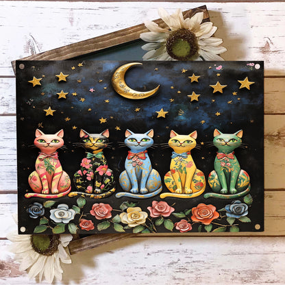 Shineful 2D Metal Sign Cosmic Garden Cats