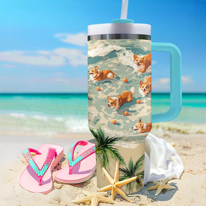 Corgi de plage tropicale Shineful Tumbler