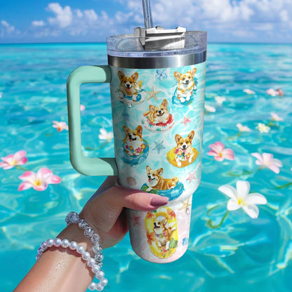 Shineful Tumbler Tropical Corgi Beach