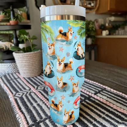 Shineful Tumbler Corgi Beach Party