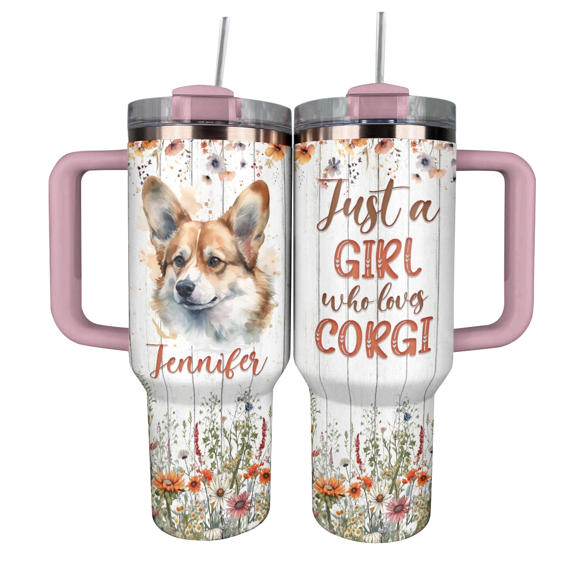 Shineful Tumbler Personalized Floral Corgi