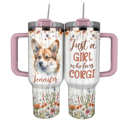 Shineful Tumbler Personalized Floral Corgi
