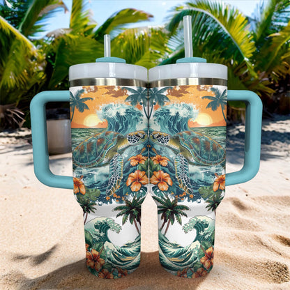 Shineful Tumbler Sunset Surf Sea Turtle