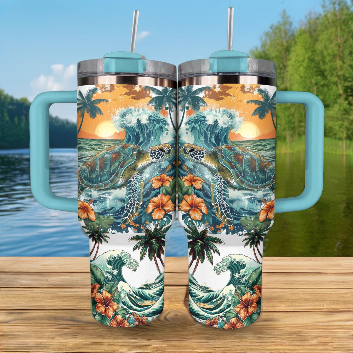 Shineful Tumbler Sunset Surf Sea Turtle