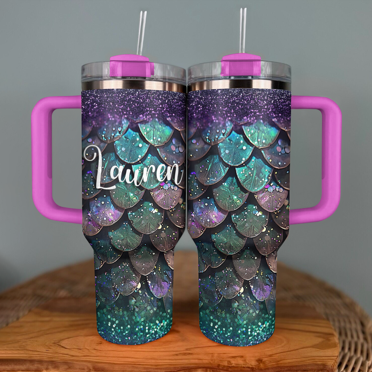 Shineful Glossy Personalized Tumbler Mesmerizing Teal And Purple Dragon Scale