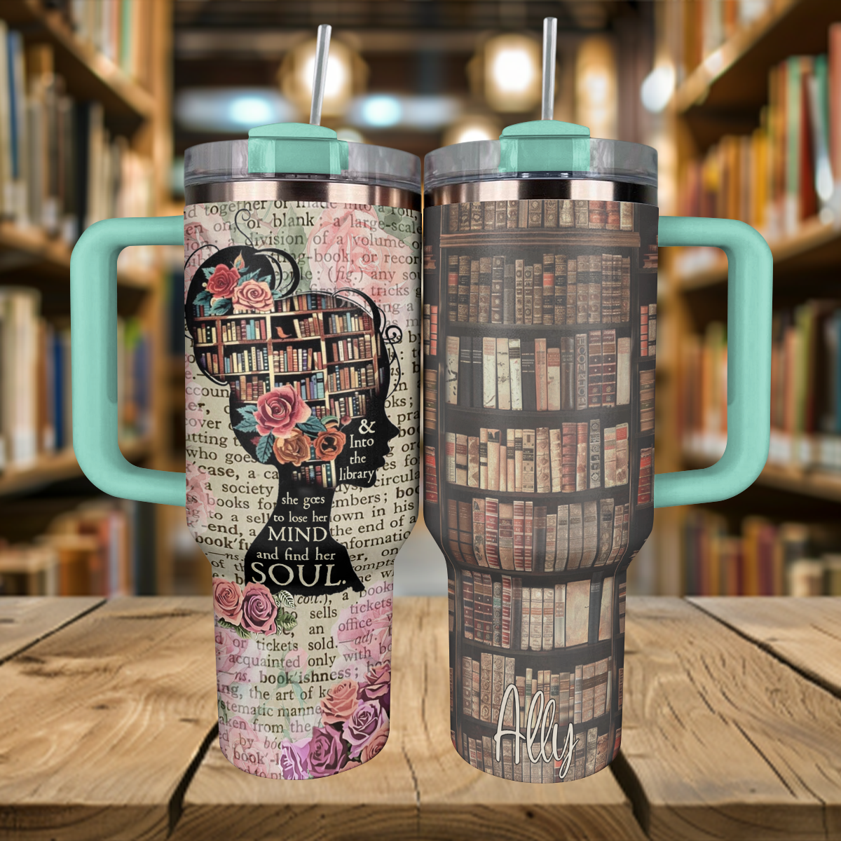 Shineful Personalized Tumbler & Into The Library She Goes To Lose Her Mind And Find Her Soul