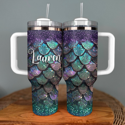 Shineful Glossy Personalized Tumbler Mesmerizing Teal And Purple Dragon Scale