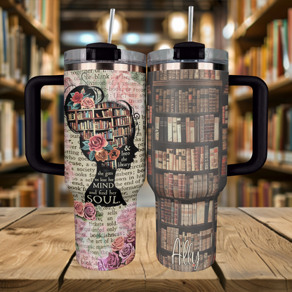 Shineful Personalized Tumbler & Into The Library She Goes To Lose Her Mind And Find Her Soul