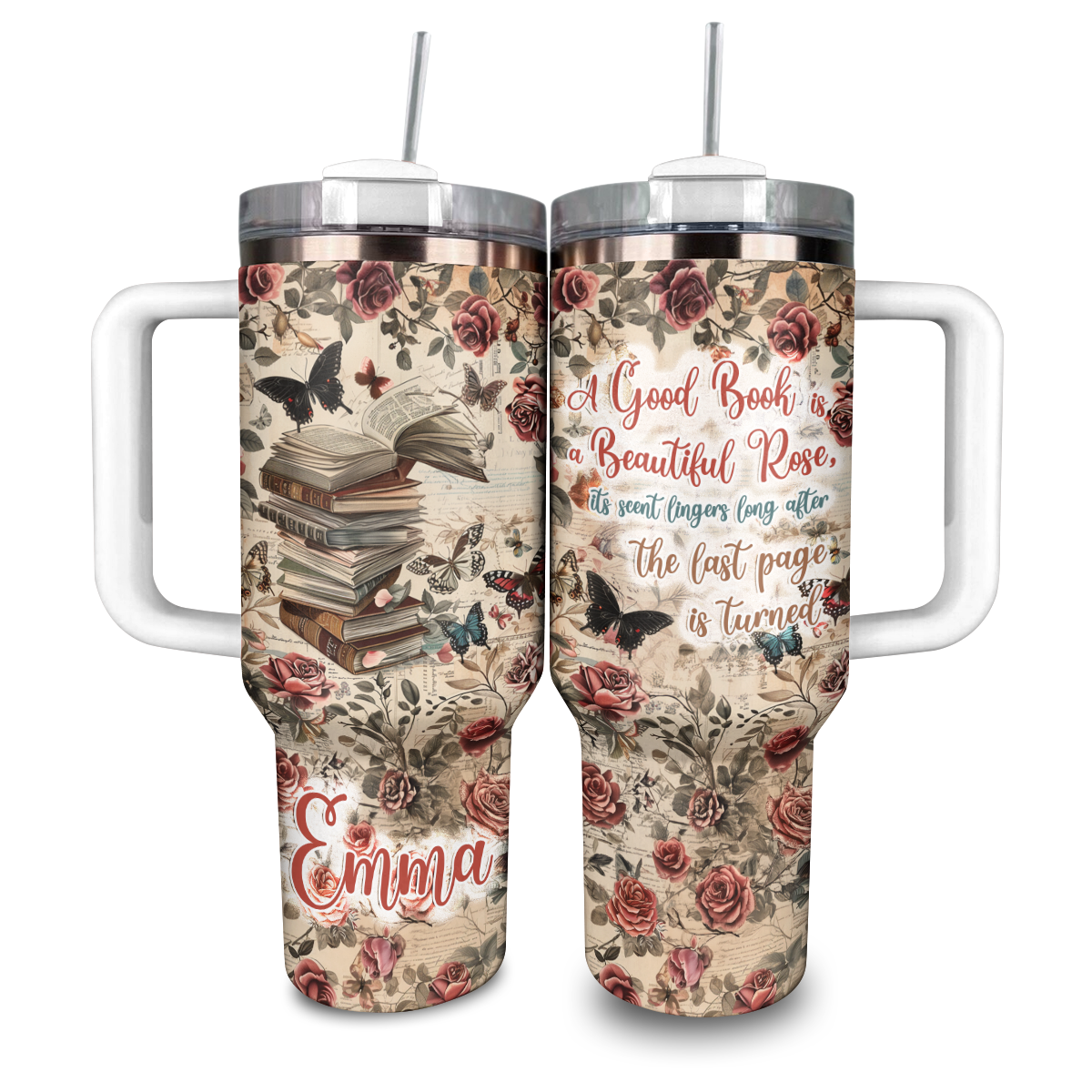 Shineful Personalized Tumbler Rose & Book Enchantment