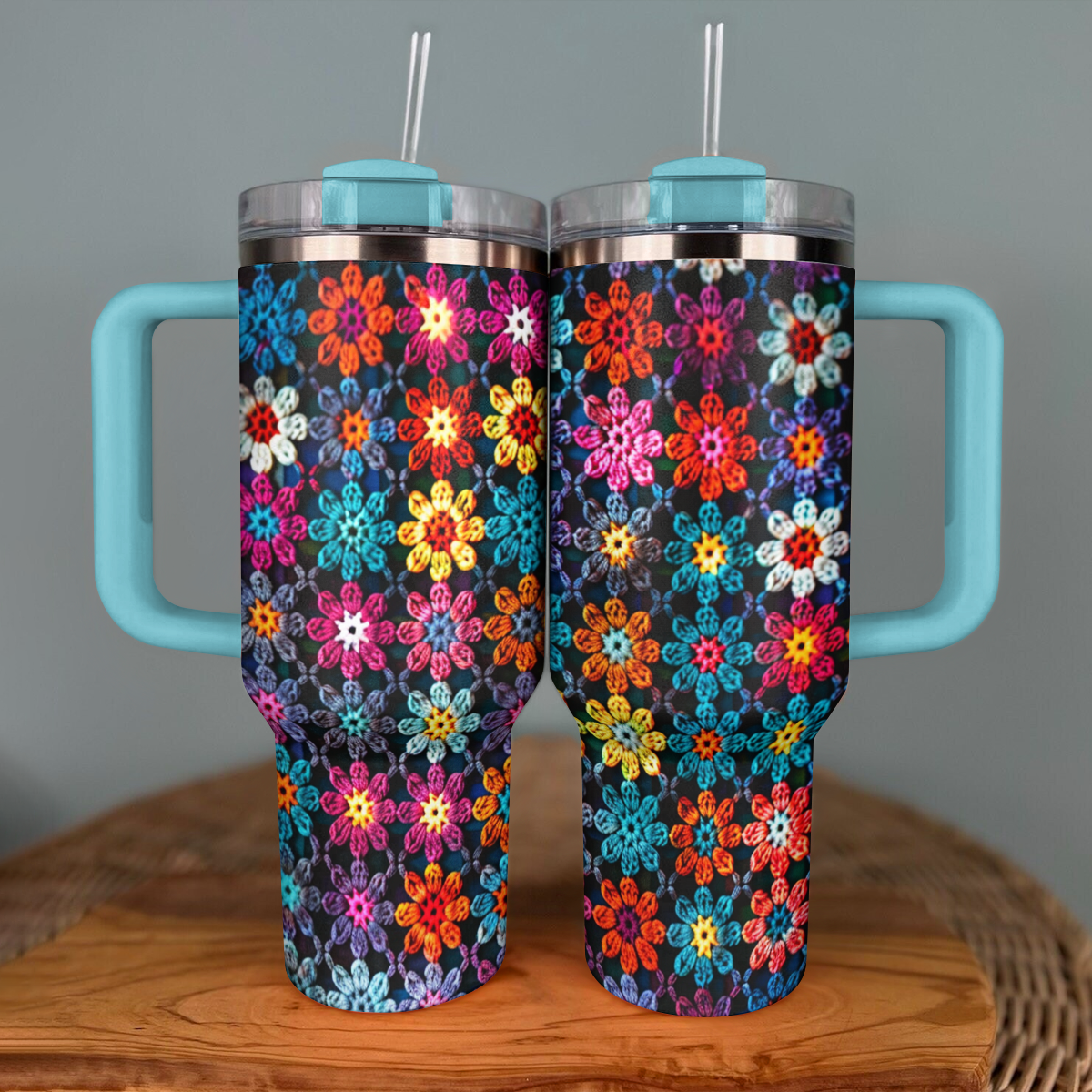 Shineful Tumbler Crochet Granny/Mom Vibrant Flowers Blanket