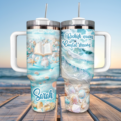 Glänzender personalisierter Becher Bookish Waves Coastal Dreams