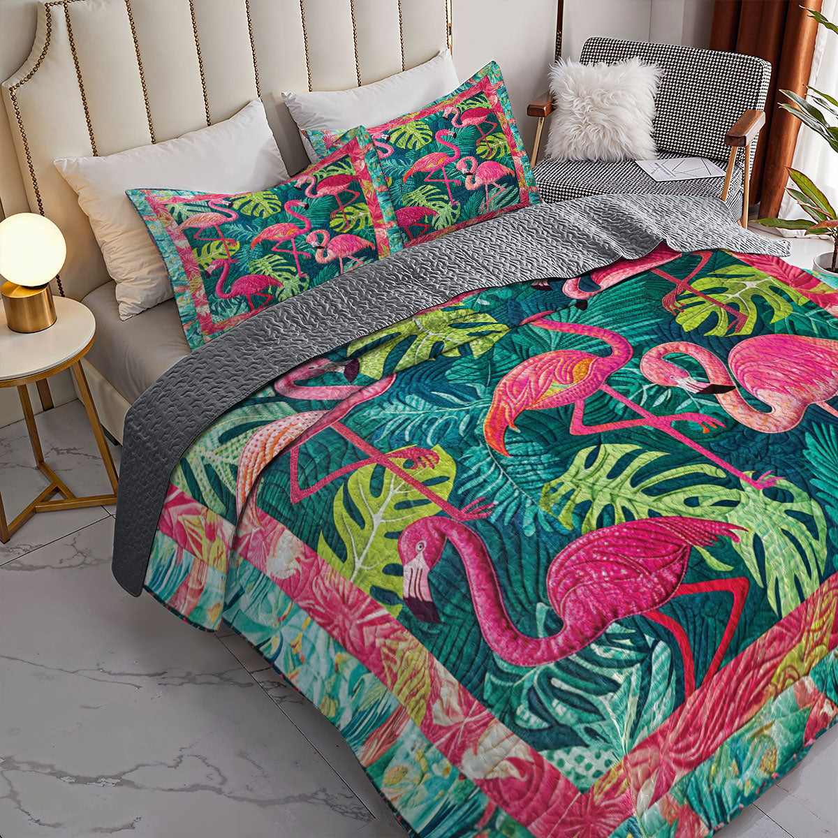 Shineful All Season Quilt 3-Piece Set Exotic Flamingo Haven