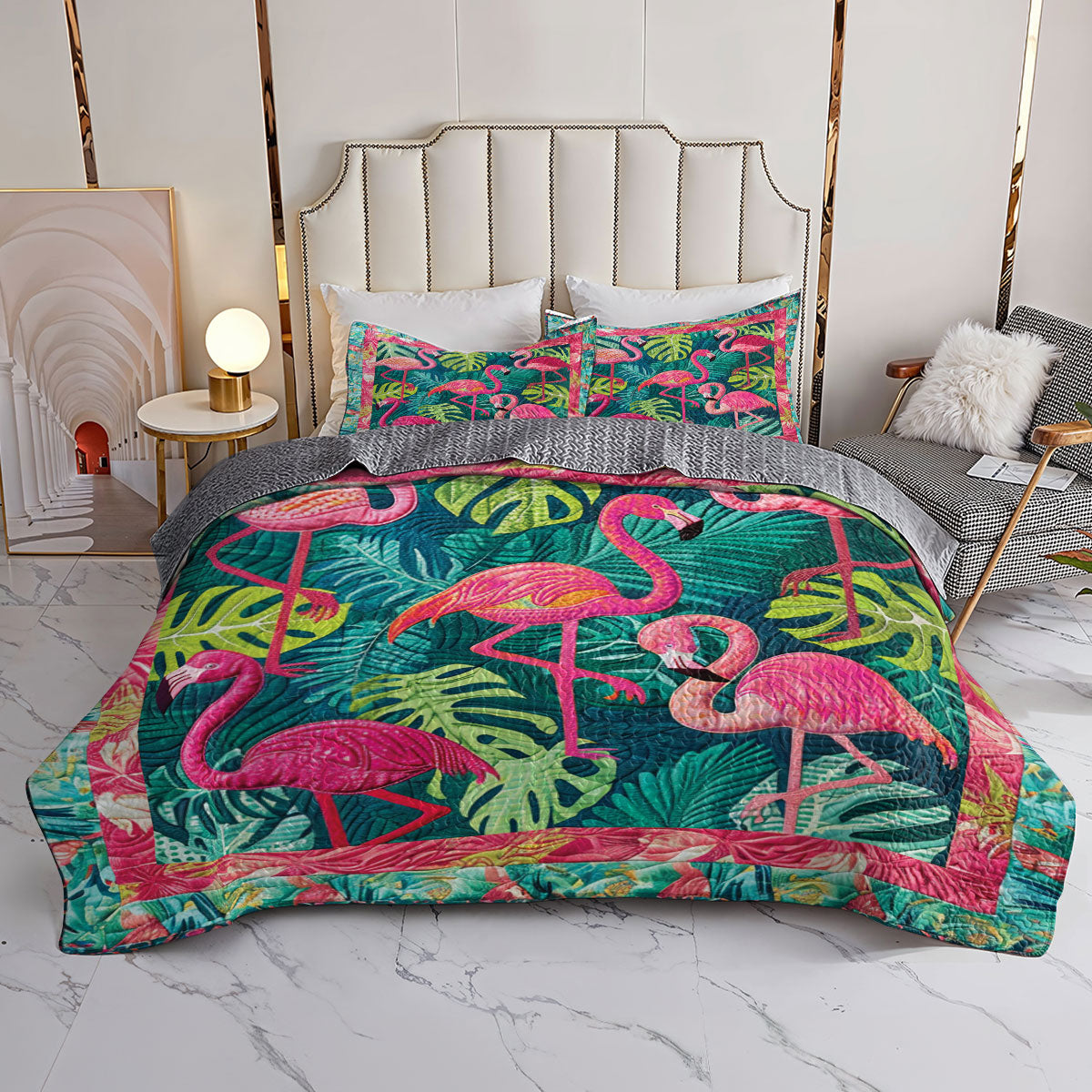 Shineful All Season Quilt 3-Piece Set Exotic Flamingo Haven