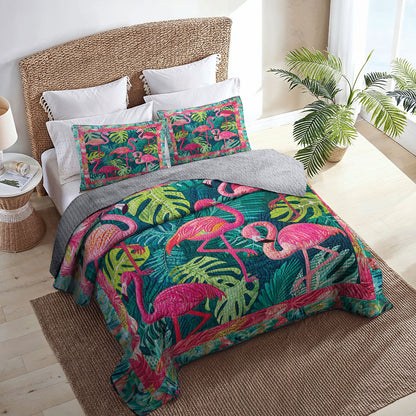 Shineful All Season Quilt 3-Piece Set Exotic Flamingo Haven